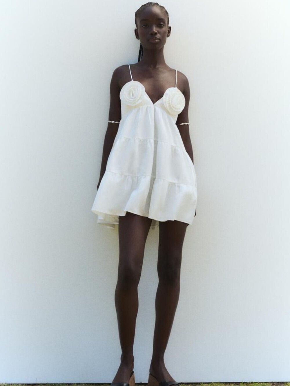 BRAND NEW ZARA -White Floral Appliqué Spaghetti-Strap Mini Dress- Size Small